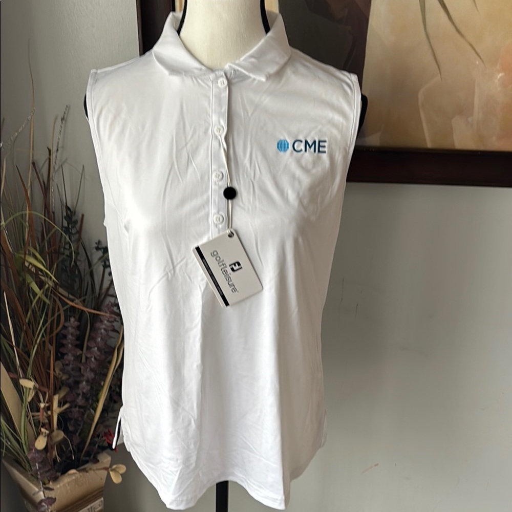 White Sleeveless Fitted‎ Polo Blouse